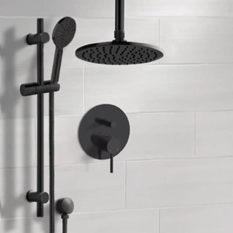 Shower Faucet Matte Black Ceiling Rain Shower System with Handheld, Rainfall Shower Head, Shower Faucet Set Remer SFR96